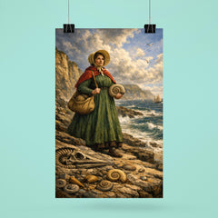 Mary Anning on Lyme Regis fossil cliffs poster 6