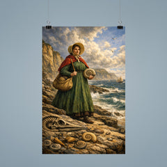Mary Anning on Lyme Regis fossil cliffs poster 9