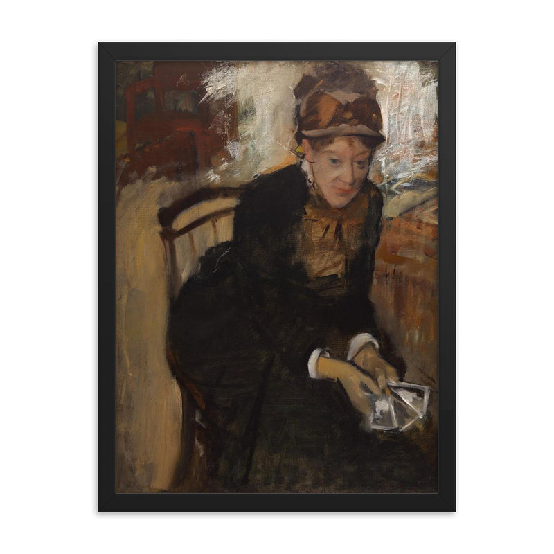 Mary Cassatt by Edgar Degas framed print on a plain backdrop in size 18