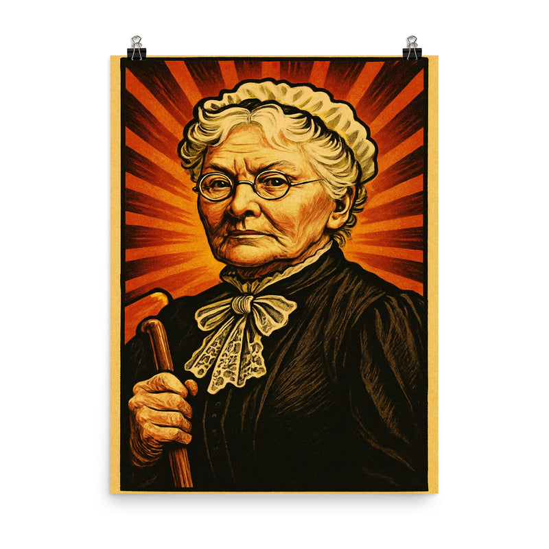 Mary Harris Jones poster on a plain backdrop in size 8