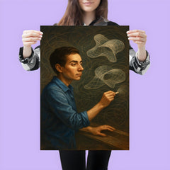 Maryam Mirzakhani drawing endless curved surfaces poster 3