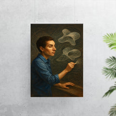 Maryam Mirzakhani drawing endless curved surfaces poster 7