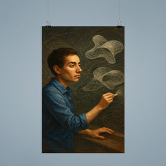 Maryam Mirzakhani drawing endless curved surfaces poster 9