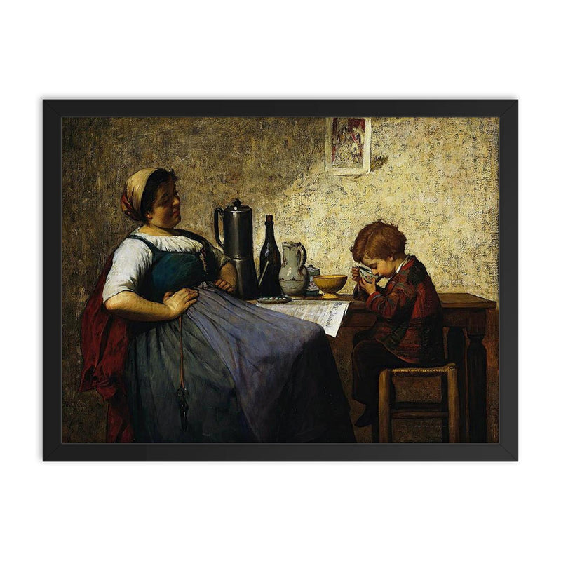 Maternal Joy by Adolf von Becker framed print on a plain backdrop in size 18