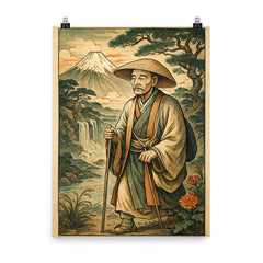 Matsuo Basho ancient Japanese style art poster on a plain backdrop in size 8"x10".