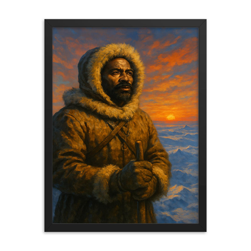 Matthew Henson at polar horizon framed print on a plain backdrop in size 18