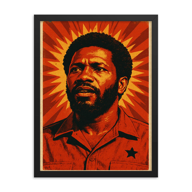 Maurice Bishop framed print on a plain backdrop in size 18