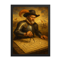 Maurice of Nassau geometric battlefield command framed print on a plain backdrop in size 18"x24".