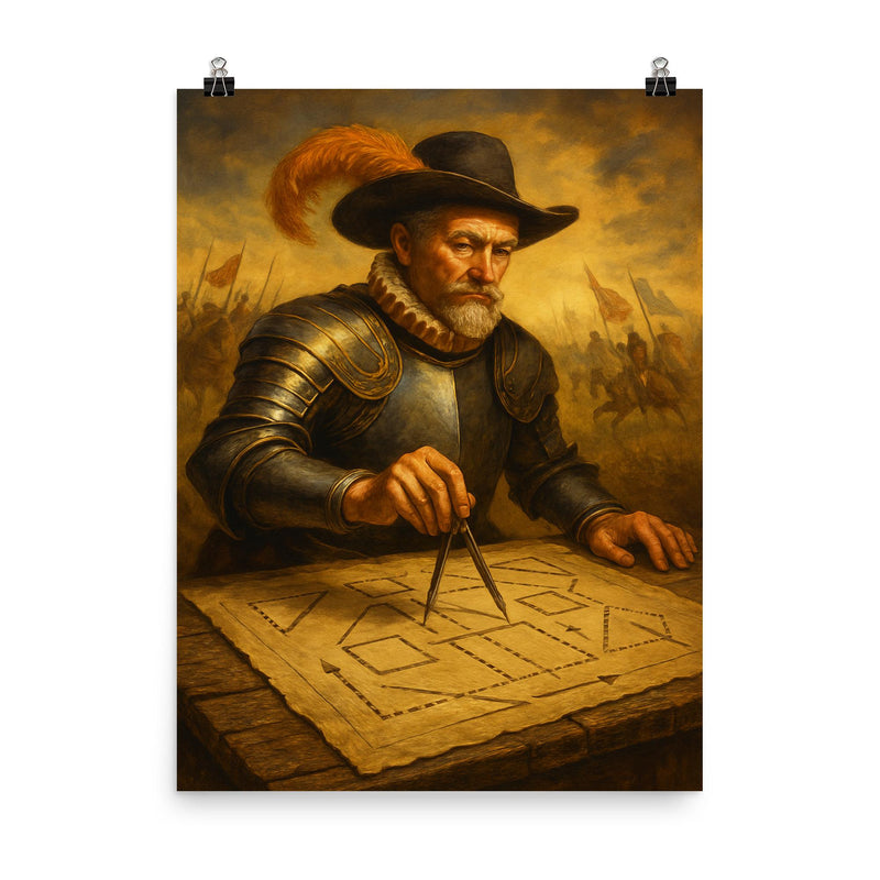 Maurice of Nassau geometric battlefield command poster on a plain backdrop in size 8