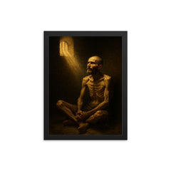 Maximilian Kolbe in starvation bunker light framed print on a plain backdrop in size 12"x16".