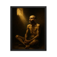 Maximilian Kolbe in starvation bunker light framed print on a plain backdrop in size 16"x20".