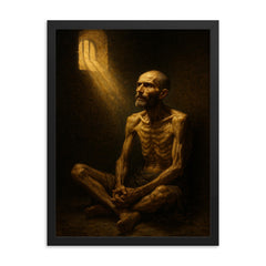 Maximilian Kolbe in starvation bunker light framed print on a plain backdrop in size 18"x24".