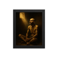 Maximilian Kolbe in starvation bunker light framed print on a plain backdrop in size 8"x10".