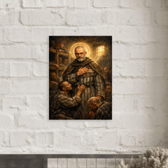Maximilian Kolbe volunteering in Auschwitz bunker metal print mockup