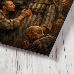 Maximilian Kolbe volunteering in Auschwitz bunker metal print mockup