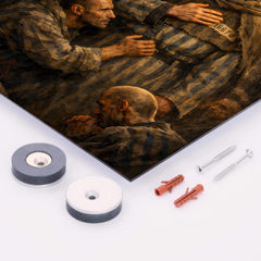 Maximilian Kolbe volunteering in Auschwitz bunker metal print mockup