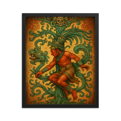 Mayan king Pakal descending world tree vision framed print on a plain backdrop in size 16"x20".
