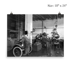 Mechanics at an auto repair shop replacing an engine in an early model car - Washington, DC, 1920 poster 5