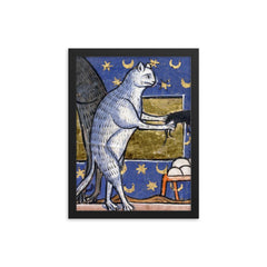 Medieval Cat Asking for Approval framed print on a plain backdrop in size 12"x16".