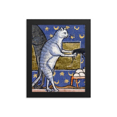 Medieval Cat Asking for Approval framed print on a plain backdrop in size 8"x10".