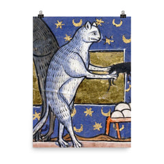 Medieval Cat Asking for Approval poster on a plain backdrop in size 8"x10".