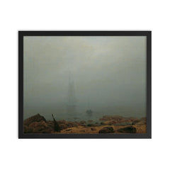 Meeresstrand im Nebel by Caspar David Friedrich, 1807 framed print on a plain backdrop in size 16"x20".