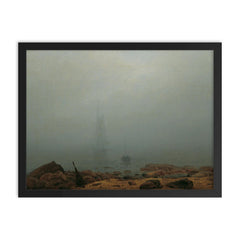 Meeresstrand im Nebel by Caspar David Friedrich, 1807 framed print on a plain backdrop in size 18"x24".