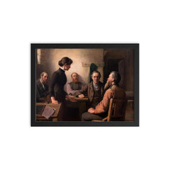 Meeting of the School Board Trustees by Robert Harris, 1885 framed print on a plain backdrop in size 12"x16".