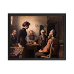 Meeting of the School Board Trustees by Robert Harris, 1885 framed print on a plain backdrop in size 16"x20".