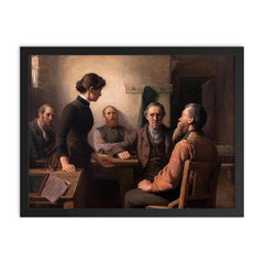 Meeting of the School Board Trustees by Robert Harris, 1885 framed print on a plain backdrop in size 18"x24".