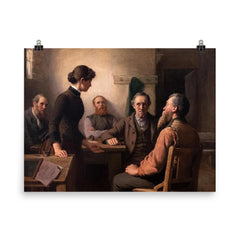 Meeting of the School Board Trustees by Robert Harris, 1885 poster on a plain backdrop in size 8"x10".