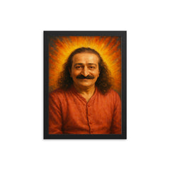 Meher Baba framed print on a plain backdrop in size 12"x16".