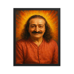 Meher Baba framed print on a plain backdrop in size 16"x20".