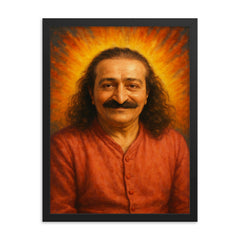 Meher Baba framed print on a plain backdrop in size 18"x24".