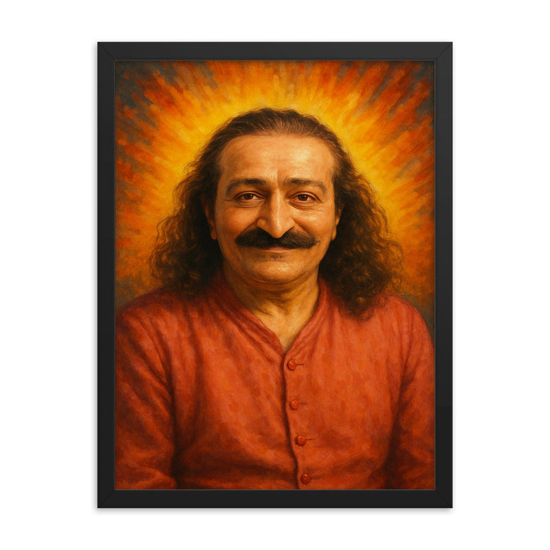 Meher Baba framed print on a plain backdrop in size 18
