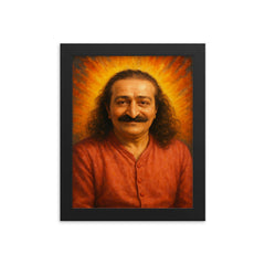 Meher Baba framed print on a plain backdrop in size 8"x10".