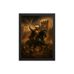 Mehmed II before breached Constantinople wall framed print on a plain backdrop in size 12"x16".