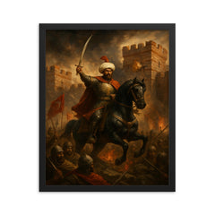 Mehmed II before breached Constantinople wall framed print on a plain backdrop in size 16"x20".