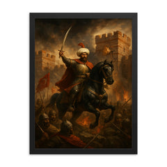 Mehmed II before breached Constantinople wall framed print on a plain backdrop in size 18"x24".