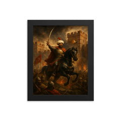 Mehmed II before breached Constantinople wall framed print on a plain backdrop in size 8"x10".