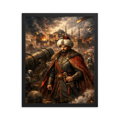 Mehmed II before Constantinople cannons framed print on a plain backdrop in size 16"x20".