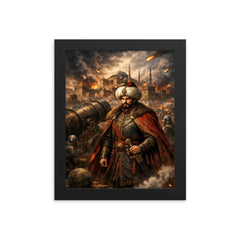Mehmed II before Constantinople cannons framed print on a plain backdrop in size 8"x10".
