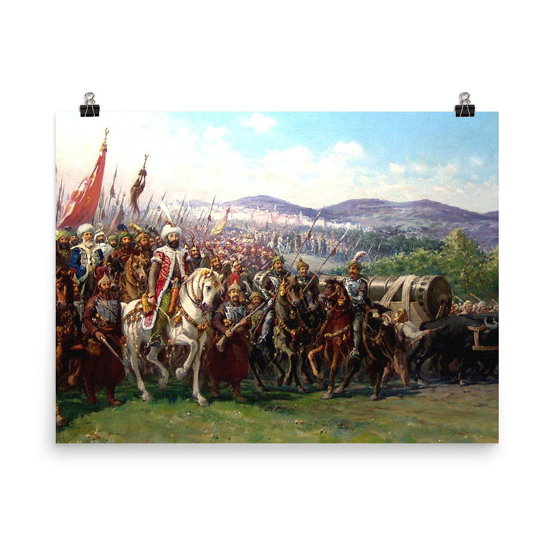 Mehmet II Conquering Constantinople by Fausto Zonaro, 1903 poster on a plain backdrop in size 8