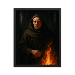 Meister Eckhart in cathedral shadows and fire framed print on a plain backdrop in size 16"x20".