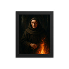 Meister Eckhart in cathedral shadows and fire framed print on a plain backdrop in size 8"x10".
