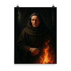 Meister Eckhart in cathedral shadows and fire poster on a plain backdrop in size 8"x10".
