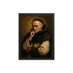 Meister Eckhart in Dominican habit contemplation framed print on a plain backdrop in size 12"x16".