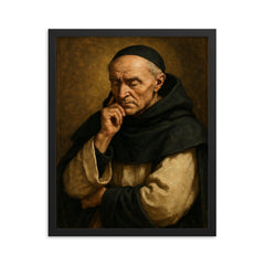 Meister Eckhart in Dominican habit contemplation framed print on a plain backdrop in size 16"x20".