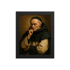 Meister Eckhart in Dominican habit contemplation framed print on a plain backdrop in size 8"x10".