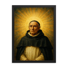 Meister Eckhart in Dominican habit under radiant emptiness framed print on a plain backdrop in size 18"x24".